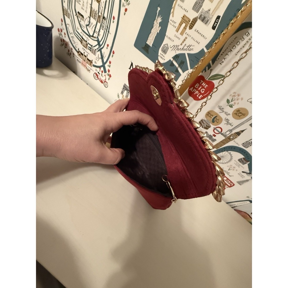 Burgundy Beaded Evening Bag Crossbody Strap Clutch Purse - Picture 6 of 7